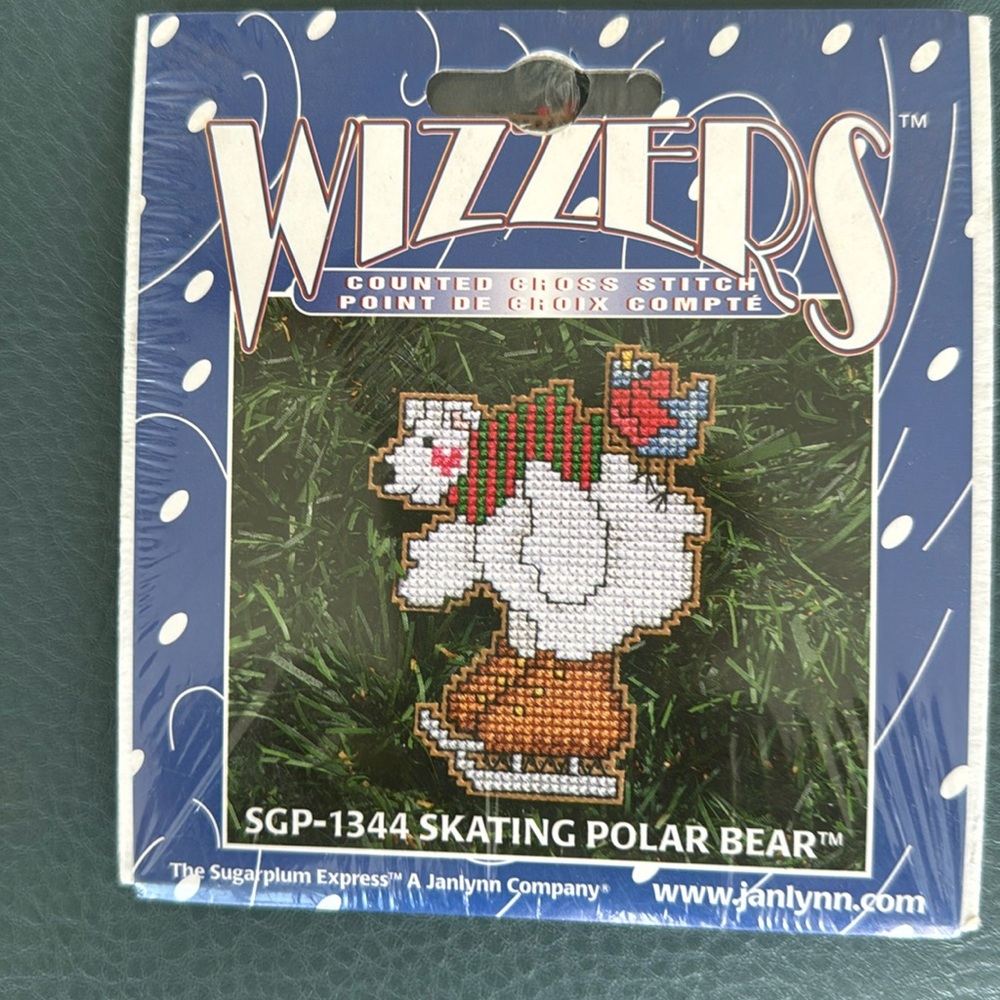 Mini Skating Polar Bear Cross Stitch Ornament Kit